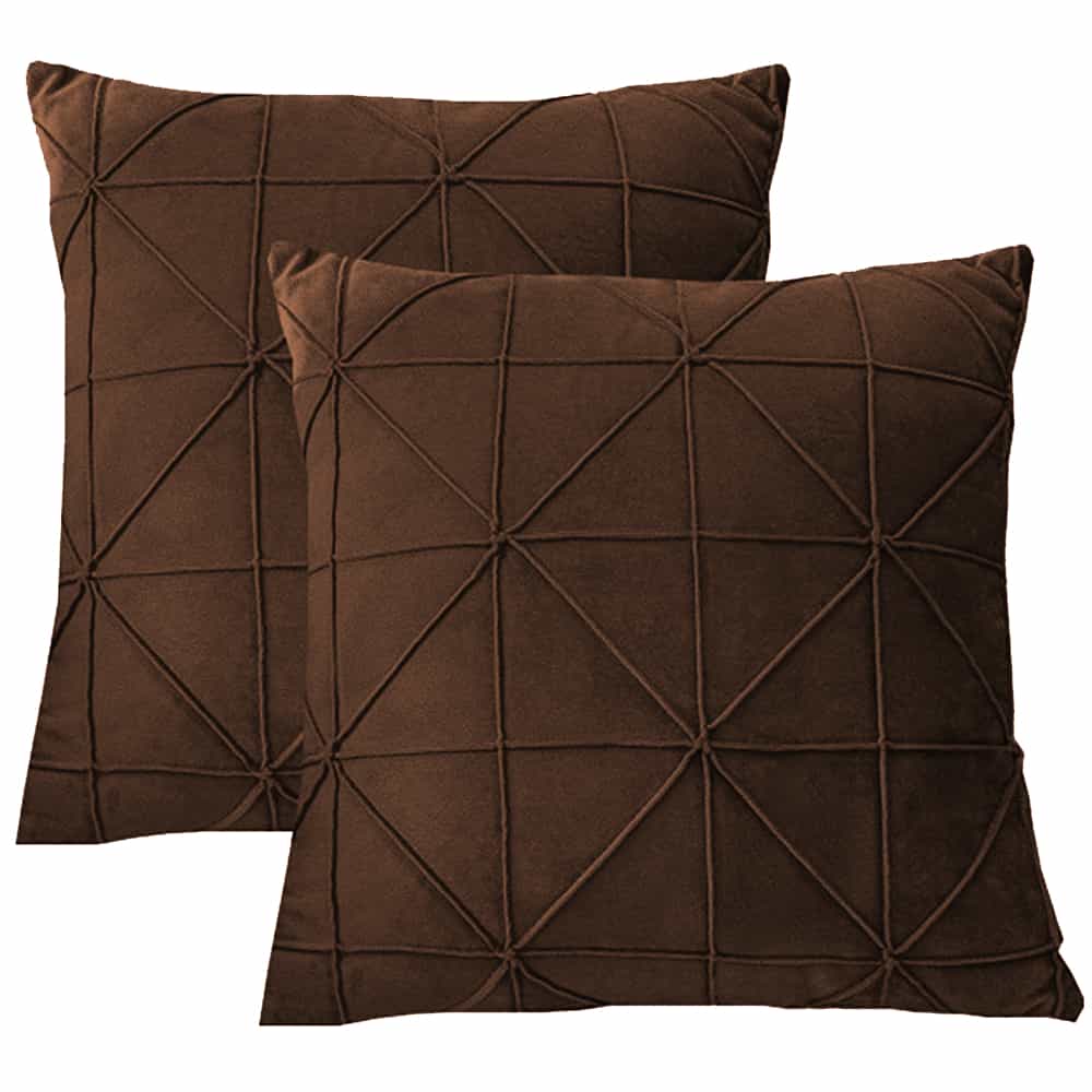 Pack of 2 Velvet Decorative Cross Pleated Square Cushion - Chocolate