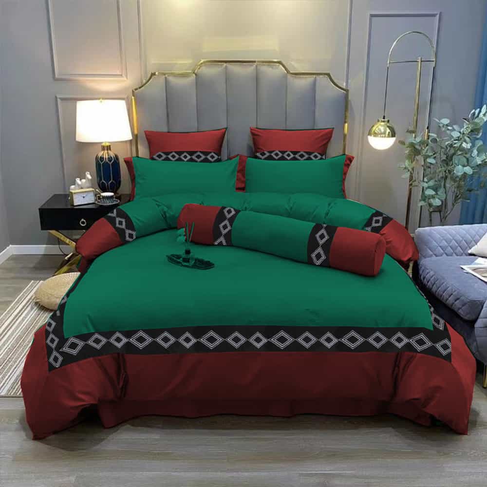 Embroidered Duvet Set - Maroon & Green