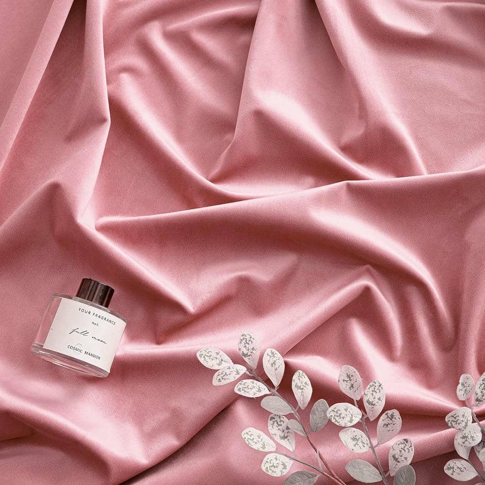 2 Pieces Plain Dyed Velvet Eyelet Curtains - Baby Pink