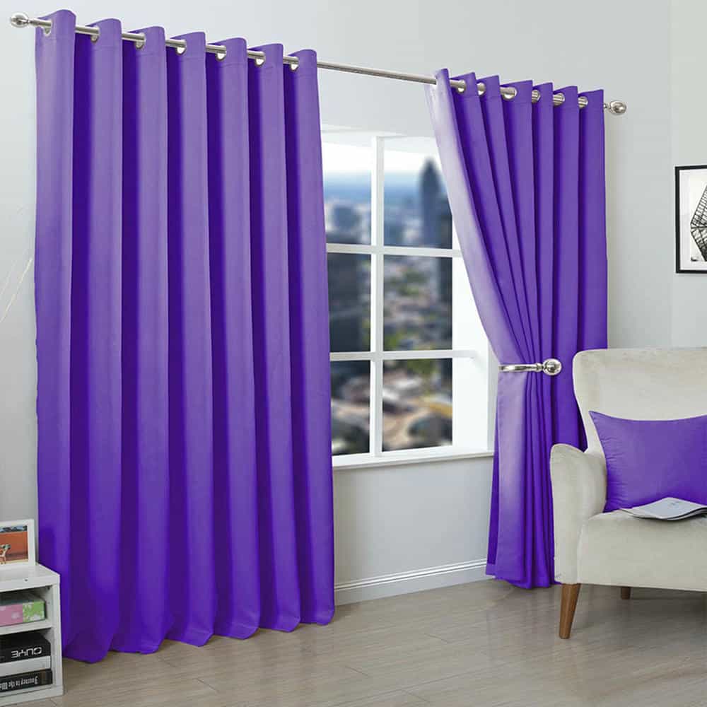 2 Pieces Plain Dyed Back Lining Eyelet Curtains - Purple