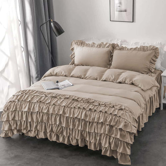 Luxury Ruffle Duvet Set 8 Pieces - Beige