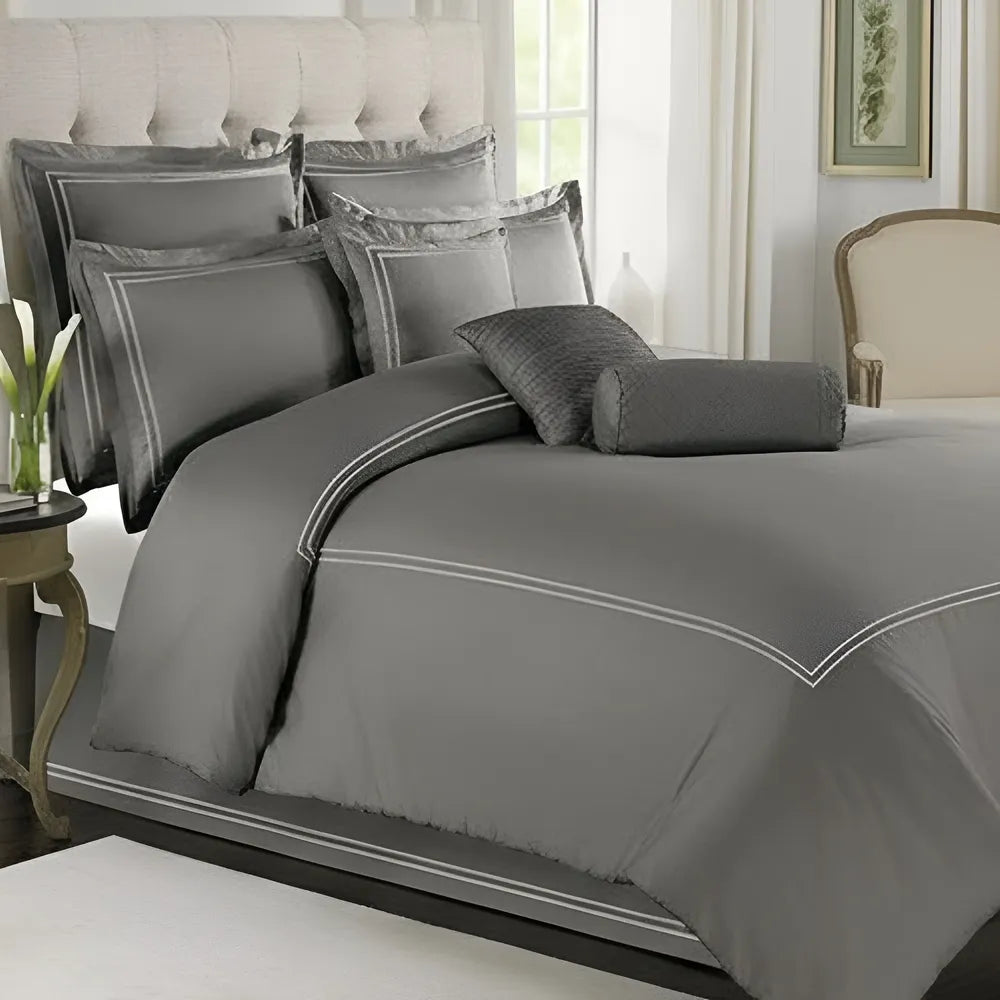 Grey Duvet Set With White Double Baratta Stitch
