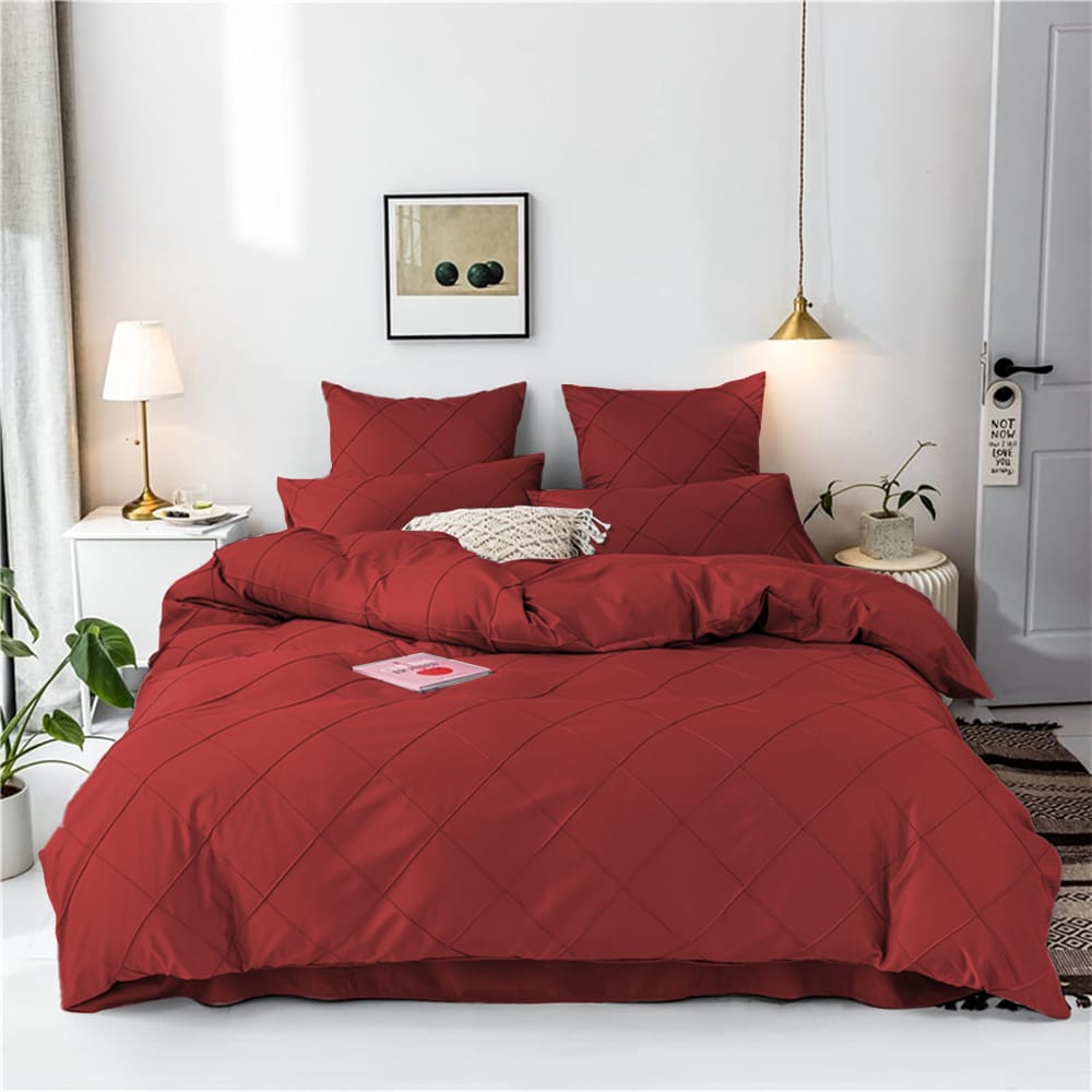 Cross Pleated Duvet Set - Maroon