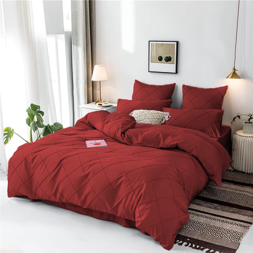 Cross Pleated Duvet Set - Maroon
