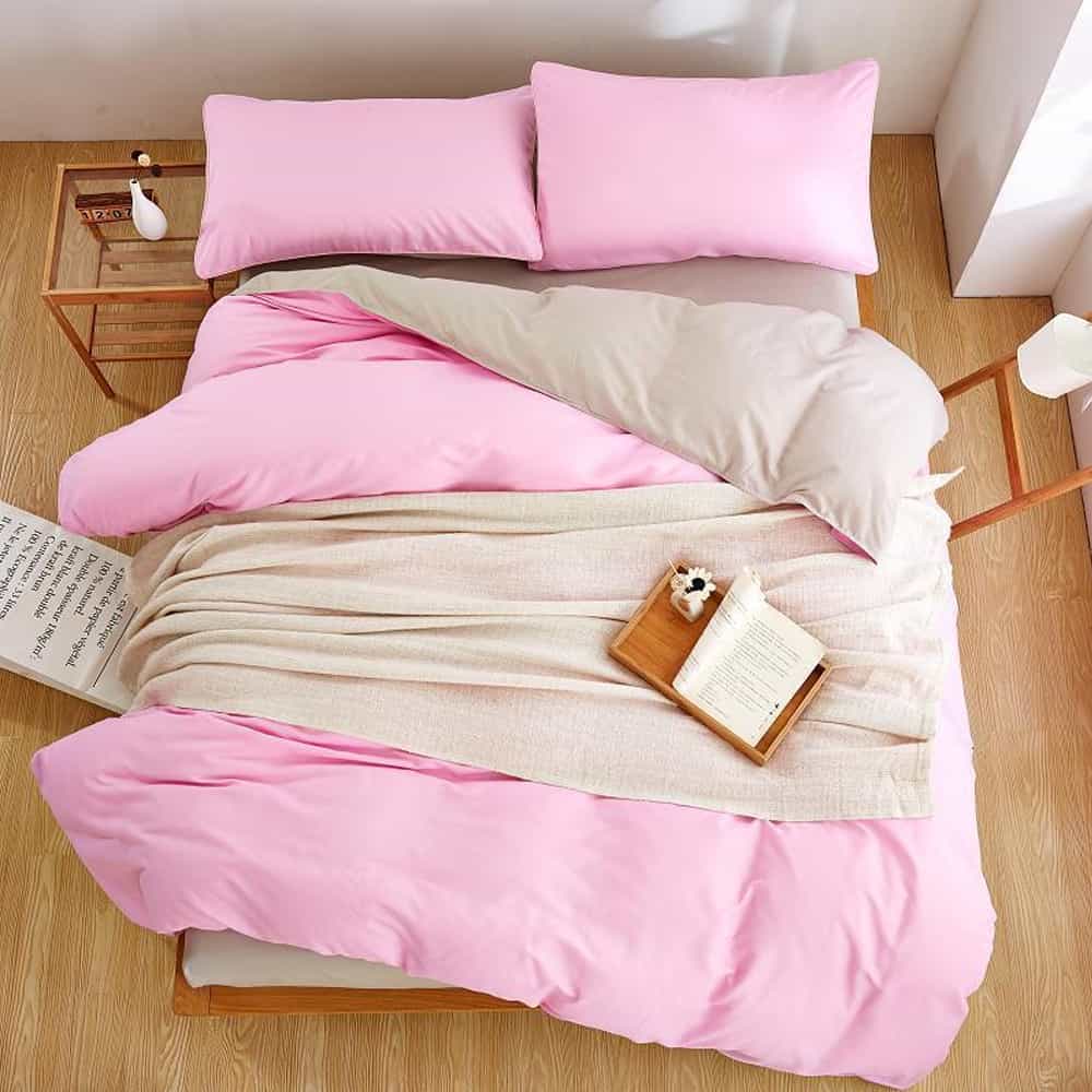 Luxury Reversible Duvet Set - Pink & Beige