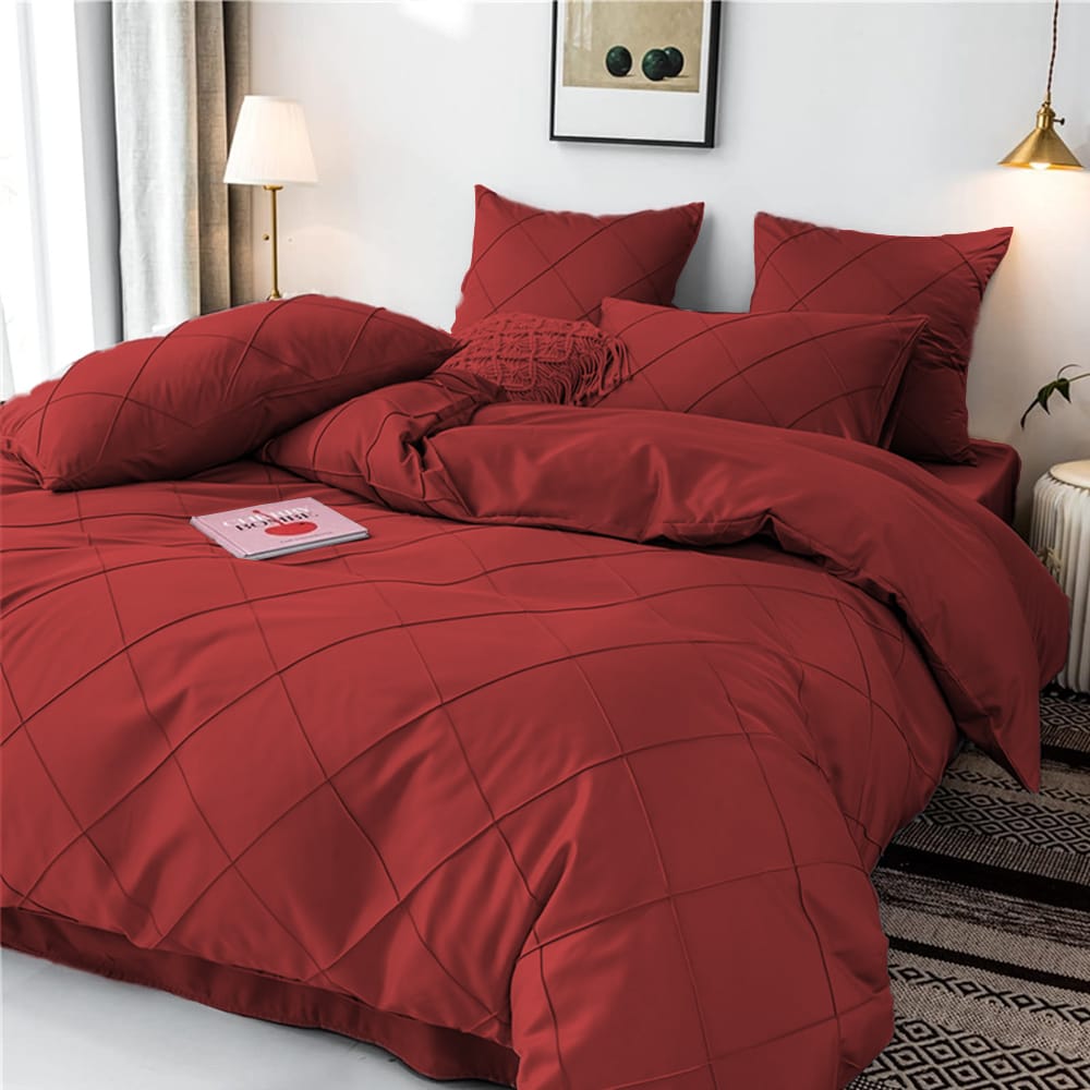 Cross Pleated Duvet Set - Maroon