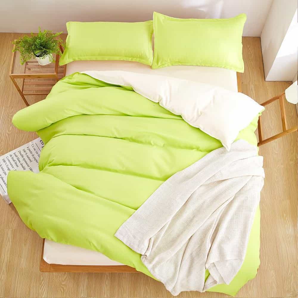 Luxury Reversible Duvet Set - Parrot Green & Cream