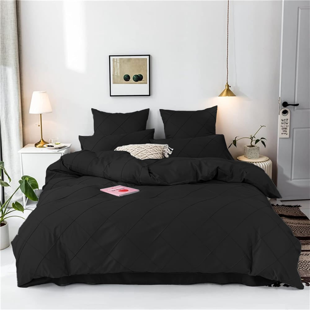Cross Pleated Duvet Set - Black