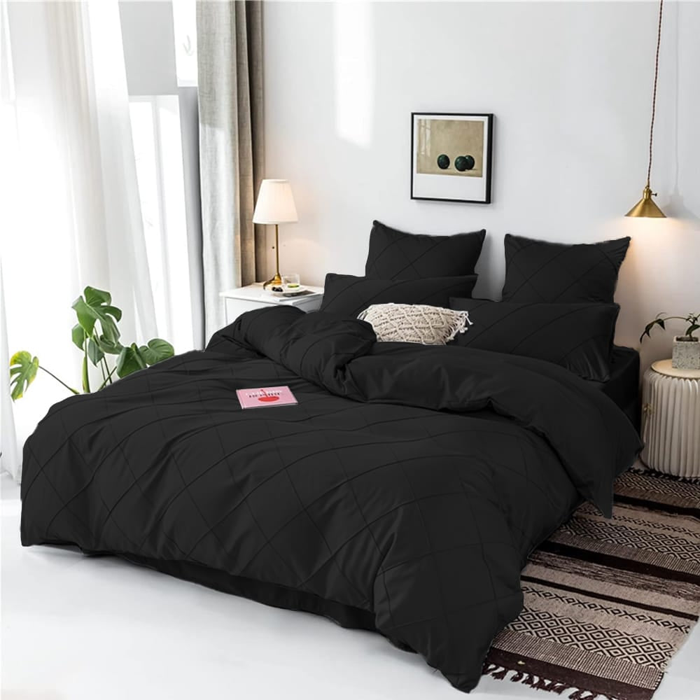 Cross Pleated Duvet Set - Black