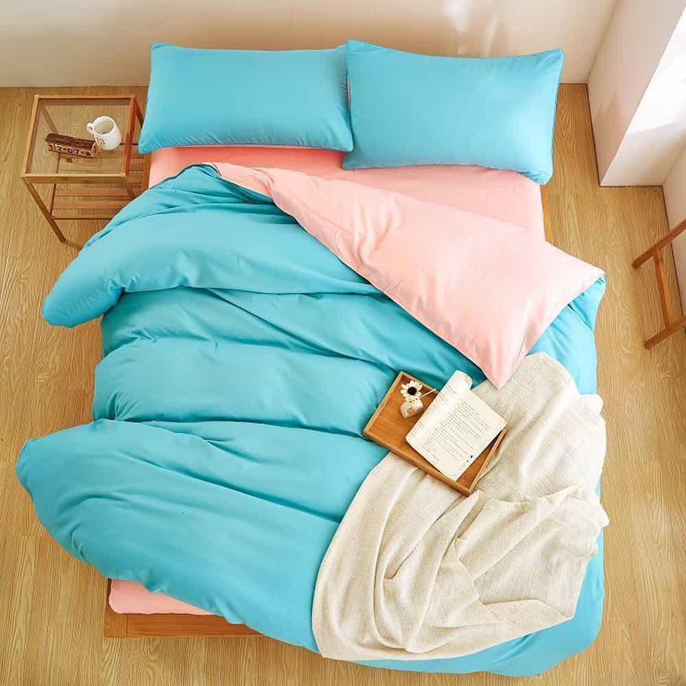 Luxury Reversible Duvet Set - Sea Green & Pink