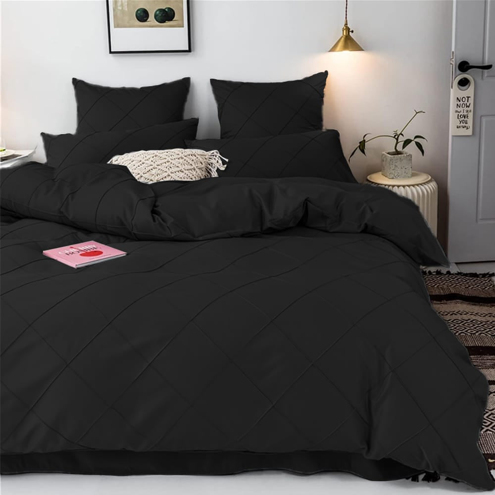 Cross Pleated Duvet Set - Black