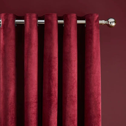 2 Pieces Plain Dyed Velvet Eyelet Curtains - Maroon