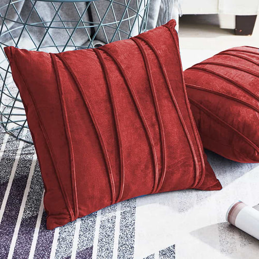 Pack of 2 Velvet Decorative Square Cushion - Red