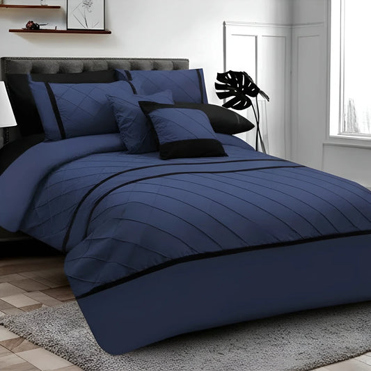 Cross Pleated Duvet Set - Black & Navy Blue