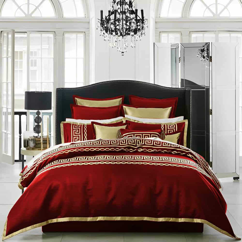 Premium Silk Duvet Set - Red & Golden