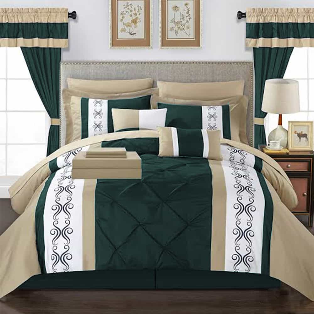Embroidered Duvet Set - Beige & Teal
