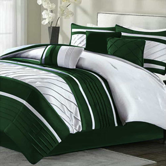 Embellish Pleated Duvet Set - Green & White