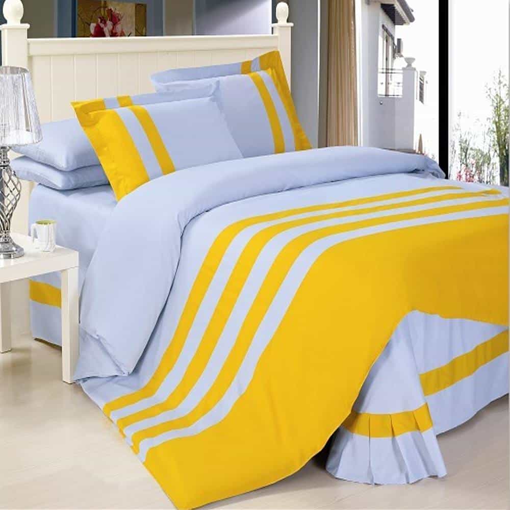 Premium Stripe Duvet Set – Yellow & Sky Blue