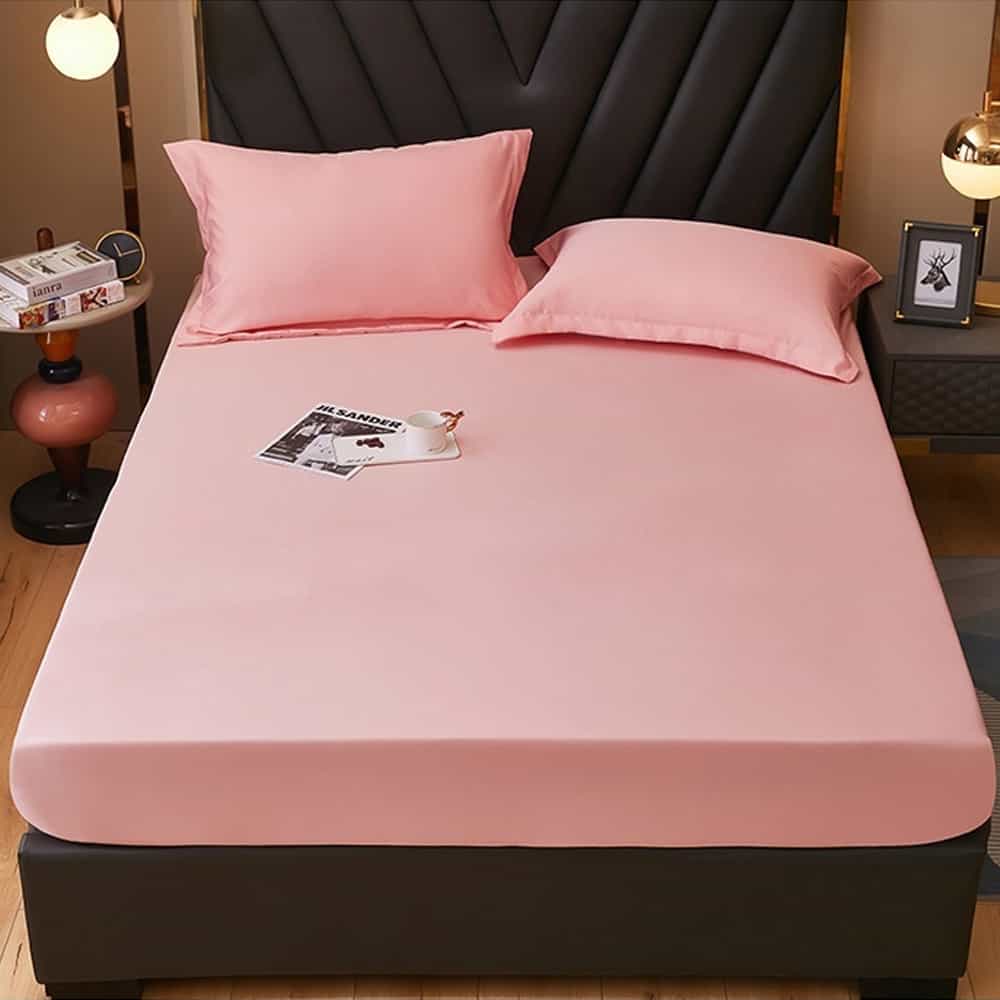 Rich Cotton Fitted Sheet with Pillow covers - Rose Pink
