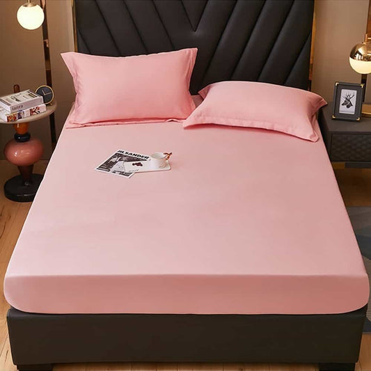 Rich Cotton Fitted Sheet with Pillow covers - Rose Pink