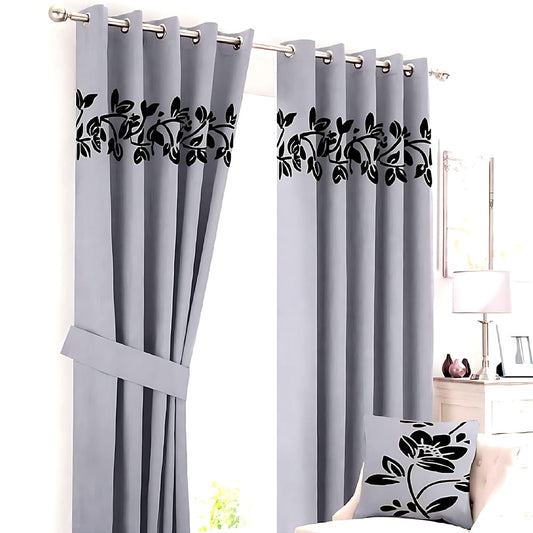 2 Pieces Luxury Floral Velvet Curtains Grey