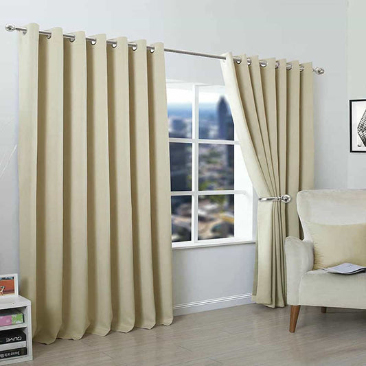 2 Pieces Plain Dyed Back Lining Eyelet Curtains - Beige