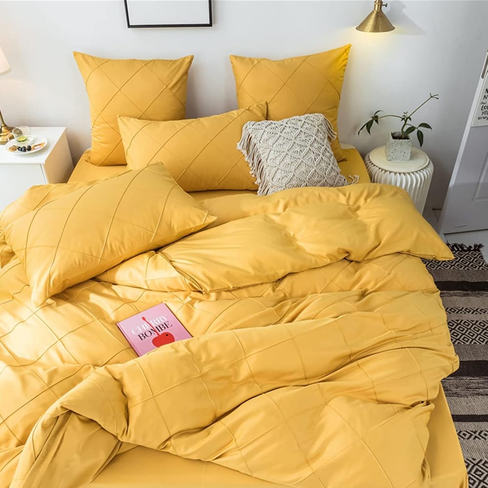 Cross Pleated Duvet Set - Yellow