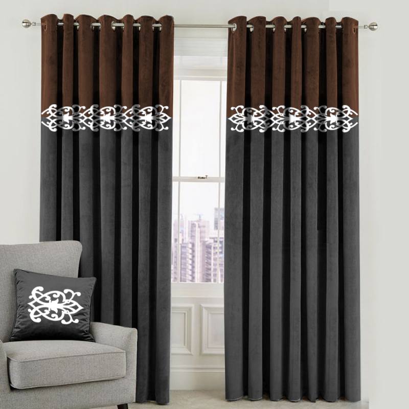 2 Tone Luxury Curtain - Brown/Grey