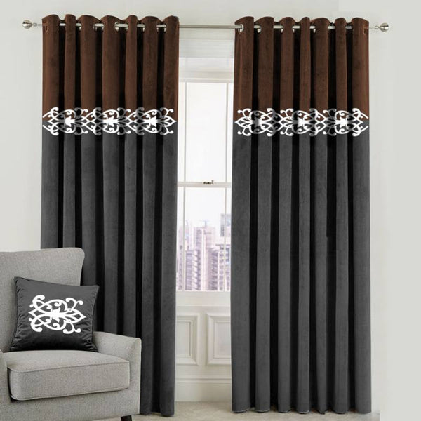 2 Tone Luxury Curtain - Brown/Grey