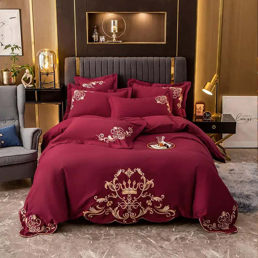 Egyption Embroidery Duvet Set - Maroon
