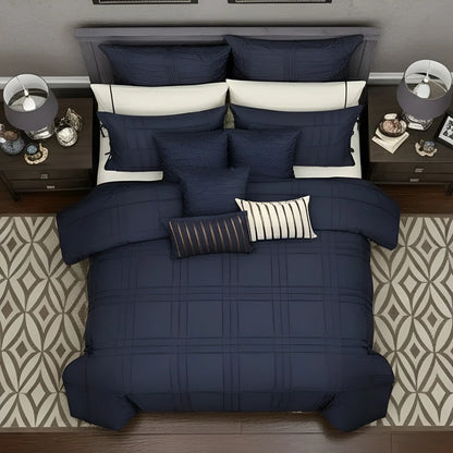 Embellish Pleated Duvet Set - Navy Blue