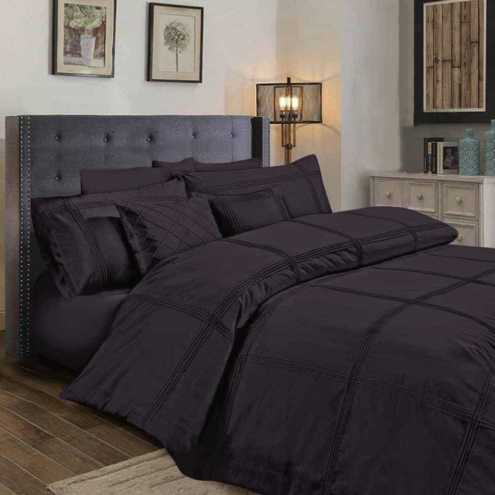 Box Pleated Duvet Set - Brown