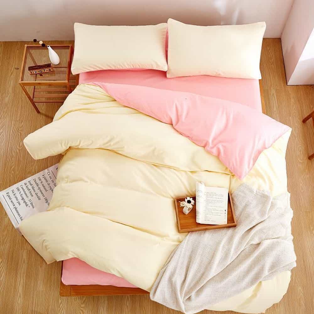 Luxury Reversible Duvet Set - Milk White & Peach