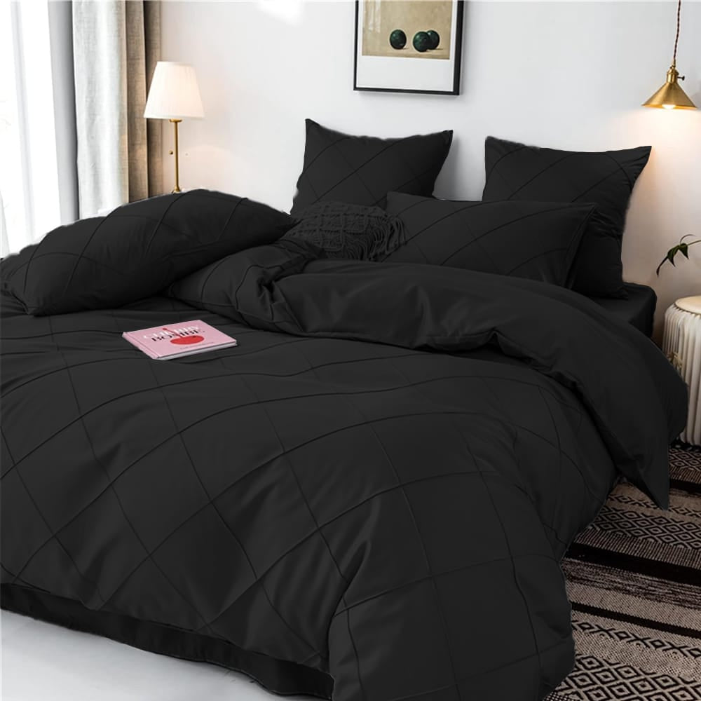 Cross Pleated Duvet Set - Black