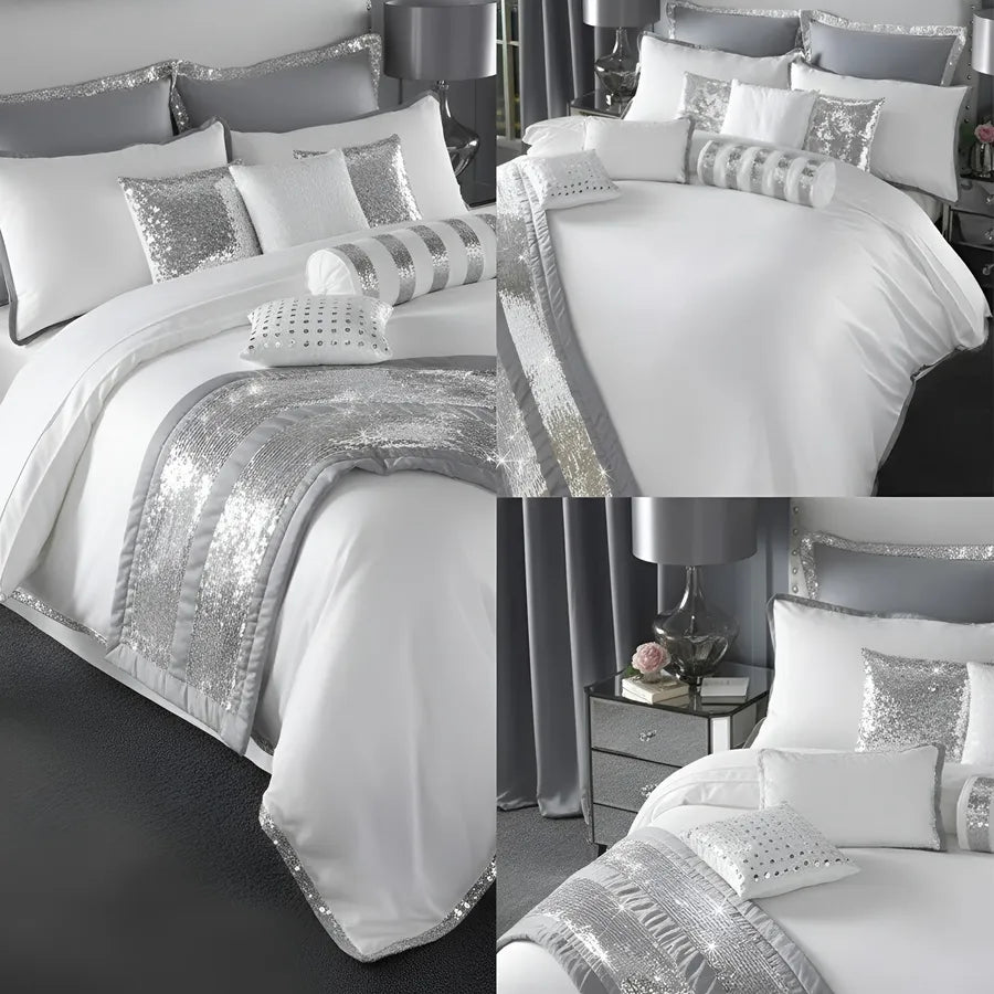Elegant Look White Bridal Quilt Set - 12 Pieces Set with Free Quilt Filling