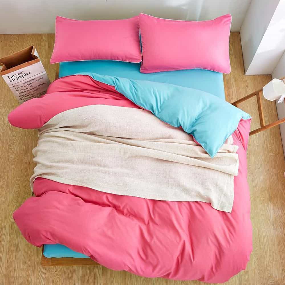 Luxury Reversible Duvet Set -Pink & Sea Green