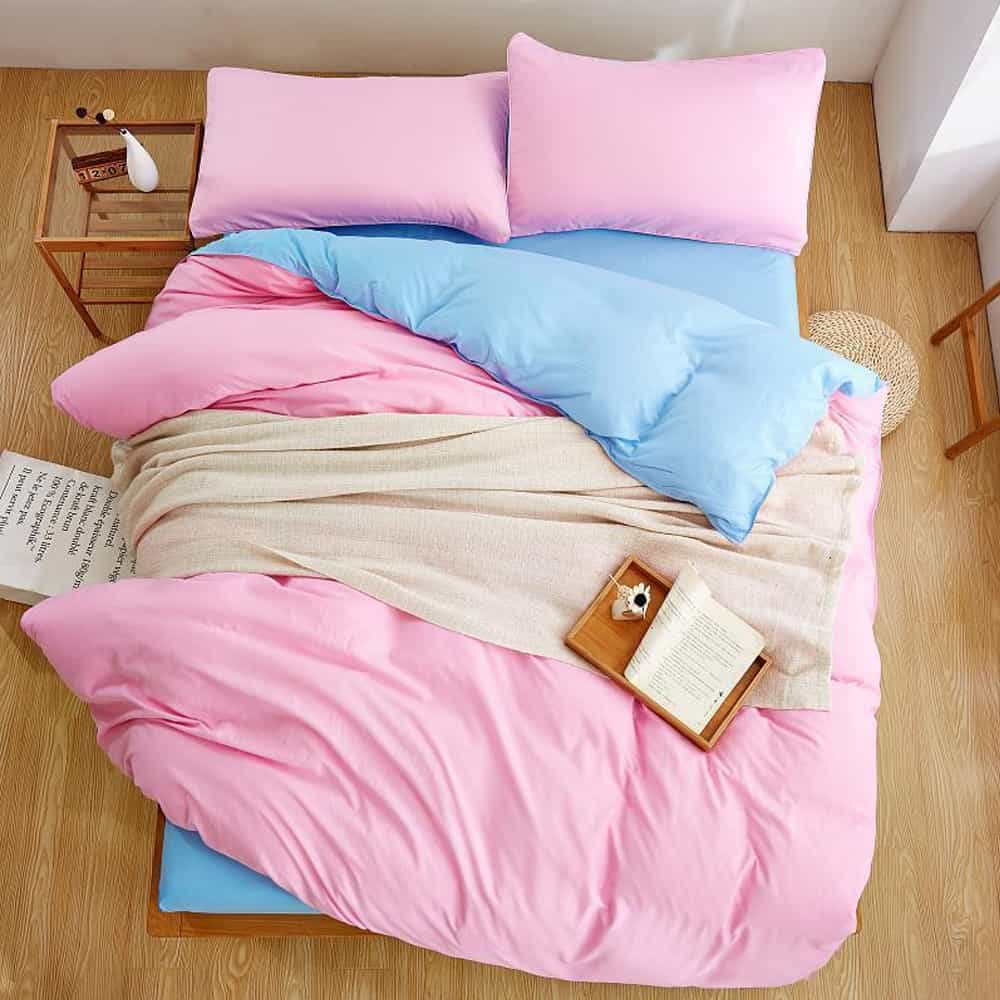 Luxury Reversible Duvet Set -Pink & Sky Blue