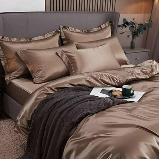 Luxurious Silk Duvet Set - Brown