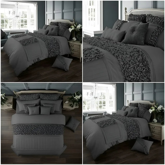 Elegant Bridal Quilt Set Grey - 12 Pieces with Free Quilt Filling