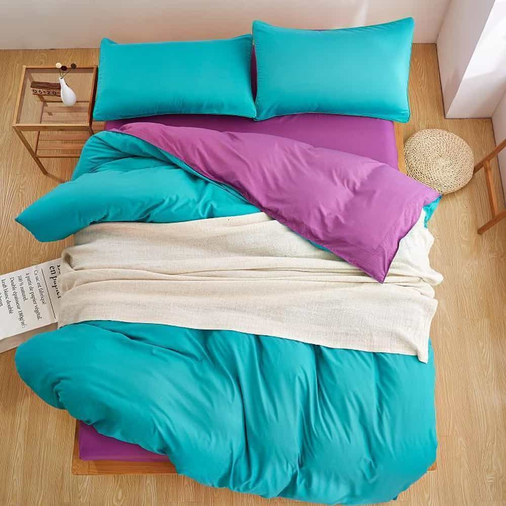Luxury Reversible Duvet Set - Sea Green & Purple