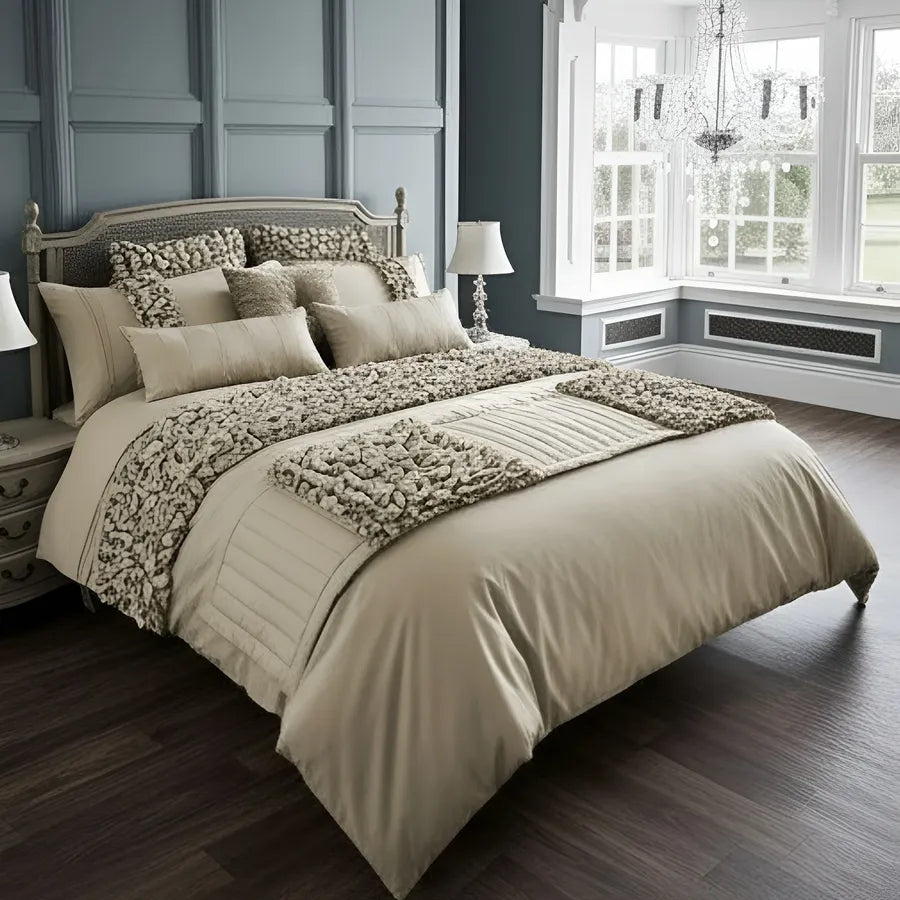 Elegant Bridal Quilt Set Beige - 12 Pieces with Free Quilt Filling