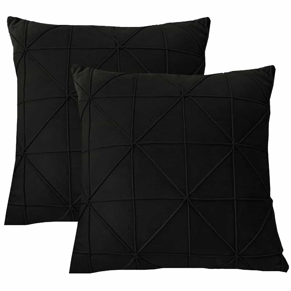 Pack of 2 Velvet Decorative Cross Pleated Square Cushion - Black