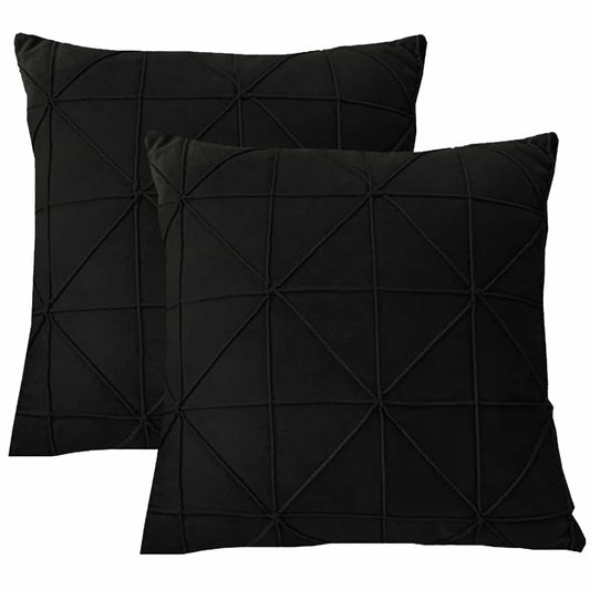 Pack of 2 Velvet Decorative Cross Pleated Square Cushion - Black