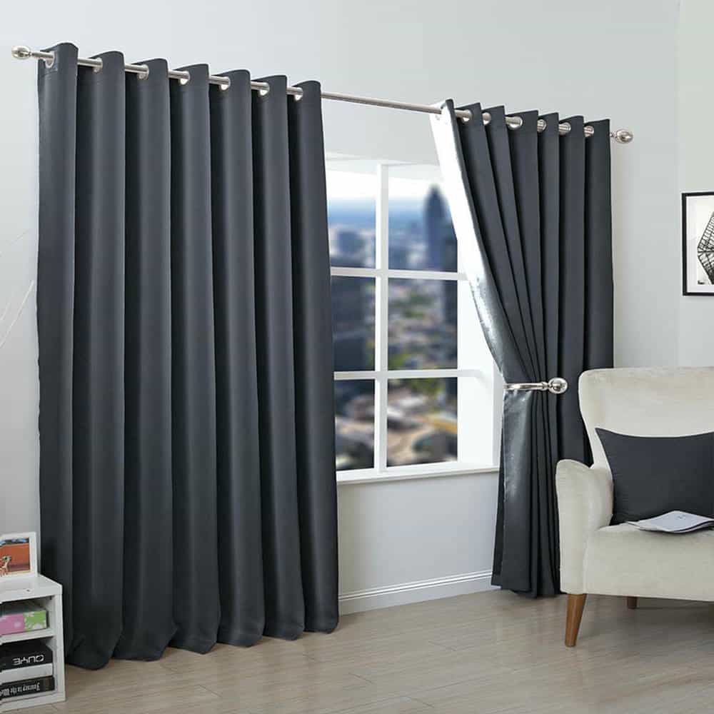 2 Pieces Plain Dyed Back Lining Eyelet Curtains - Charcoal Grey