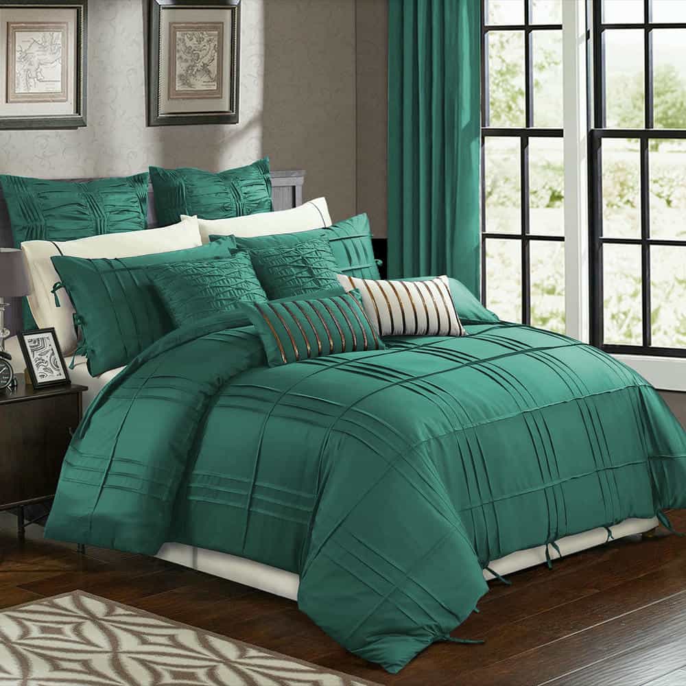 Embellish Pleated Duvet Set - Teal