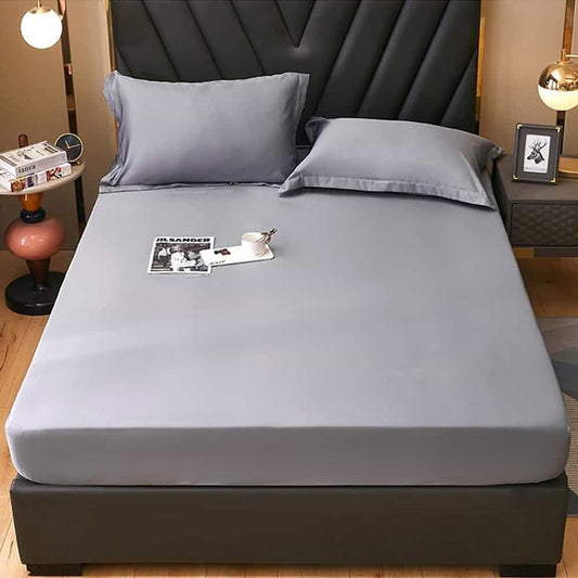 Rich Cotton Fitted Sheet with Pillow covers - Silver Grey
