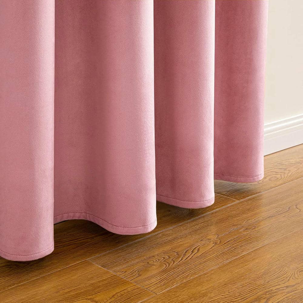 2 Pieces Plain Dyed Velvet Eyelet Curtains - Baby Pink