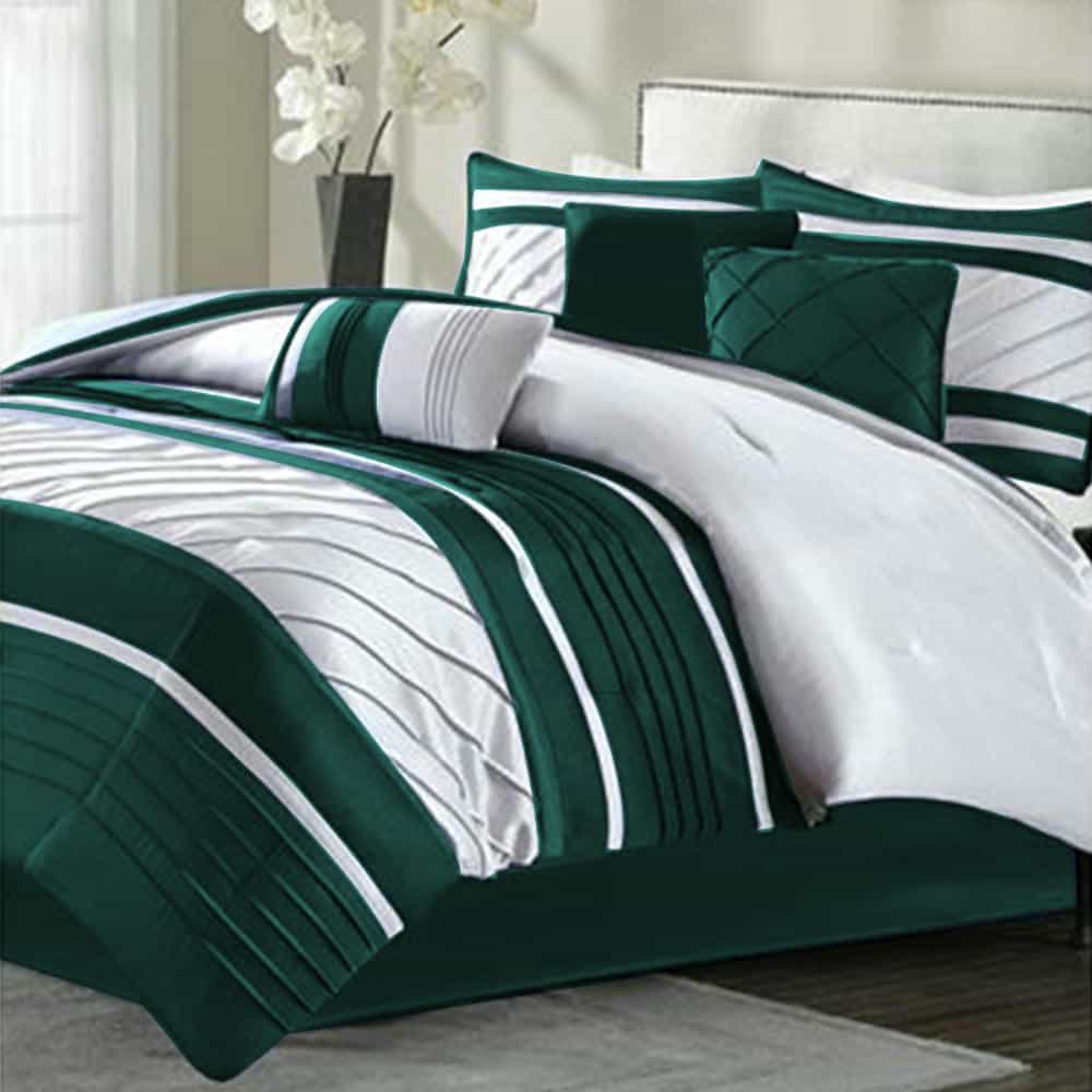 Embellish Pleated Duvet Set - Teal & White