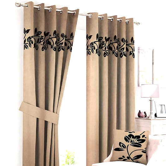 2 Pieces Luxury Floral Velvet Curtains Dull Brown