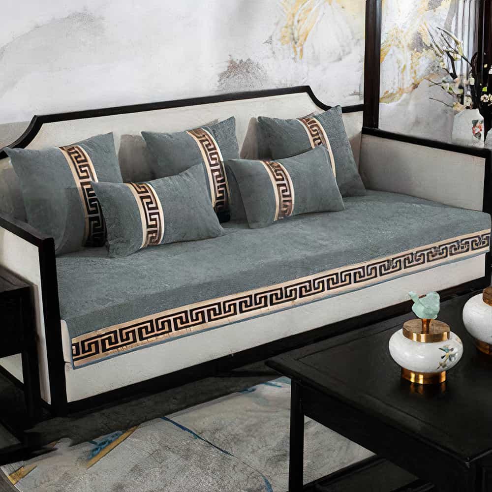 Luxury Velvet Sofa Cover With Cushion Covers - Grey